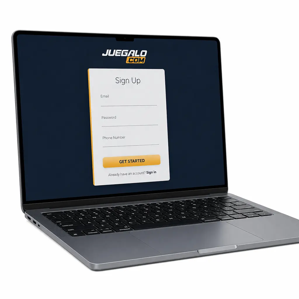 Pantalla de registro e inicio de sesión en Juegalo